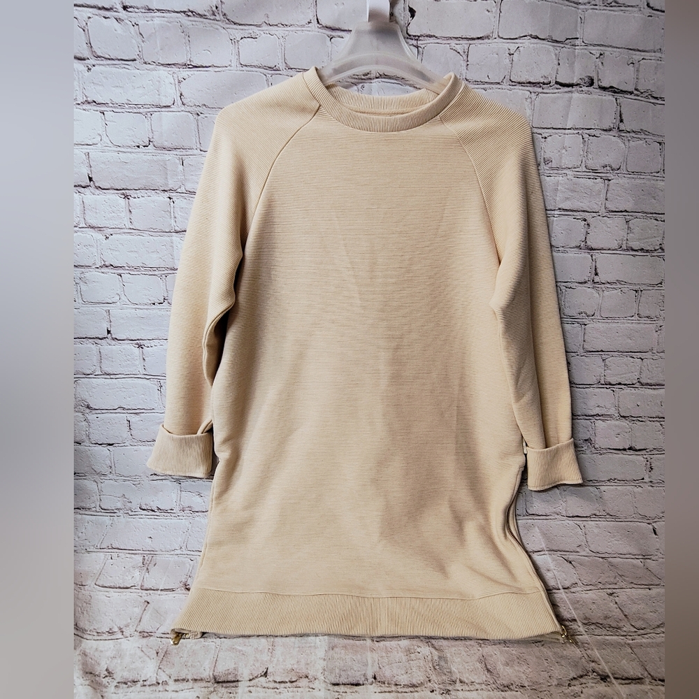 Varley Manning Raglan Sleeve Crew Sweatshirt Knit Dress M Egg Nog Ivory Ribbed